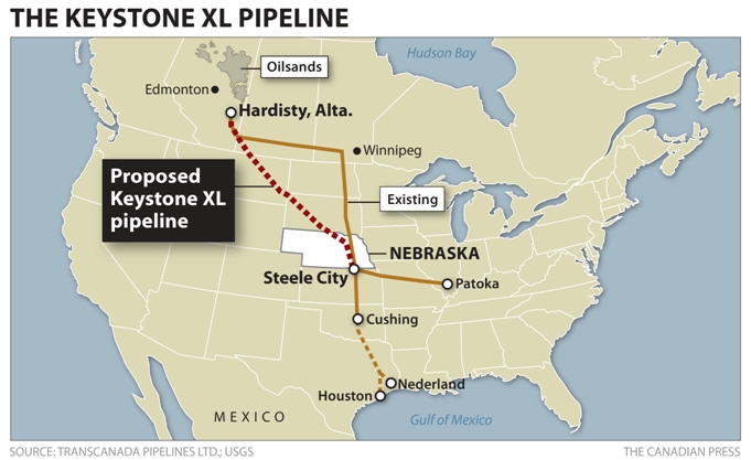 Предполагаемый маршрут частного трубопровода Keystone XL